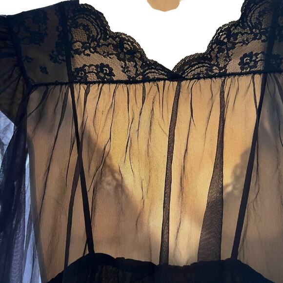 Vintage 3 Piece Lingerie Set Camisole Panty Peignoir Set Black Goth Romantic - Picture 11 of 13